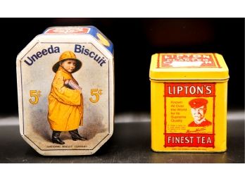 Lot Of 2 Vintage Tins - Lipton Tea & Uneeda Biscuit