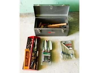 Vintage Craftsman Tool Box Filled W/ Assorted Tools - New 6 Piece Phillips Screw Driver Set -  Garden Shovels