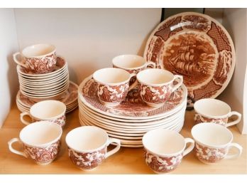 Fine China Service For 10 - 'Fair Winds' - Original Copper Engraving - 'The Friendship Of Salem'- 38 Pieces