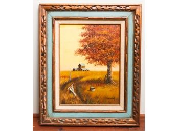 Beautiful Painting And Frame - Rural Scene - Signed - L19' X H23.5'