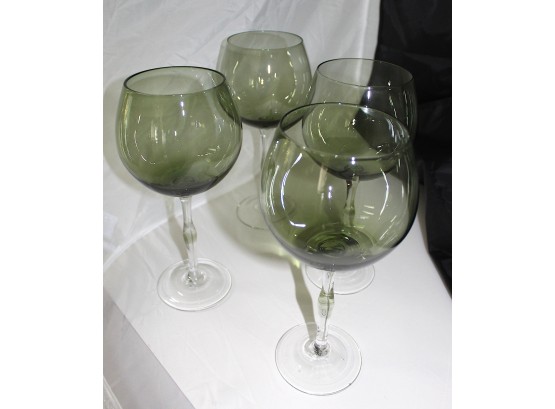 4 Green Wine Goblets