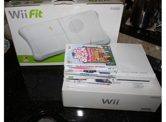 Wii Console With Games, Controllers And Wii Fit