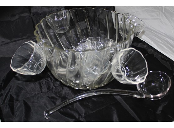 Glass Punch Bowl Set With 10 Cups