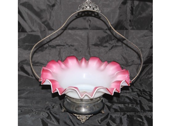 Sterling Silver And Fenton Art Glass Wedding Bowl