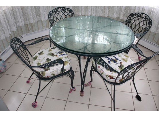 Patio Glass Top Indoor/Outdoor Table With 4 Chairs With Cushions 48' Wide