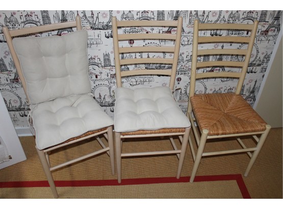 3 Ladder Back Chairs With Straw Bottoms - Cushions Included