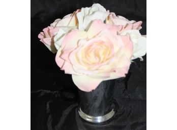 Silver Vase With Silk Roses