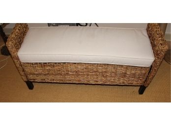Woven Straw Settee Bench With Cushion