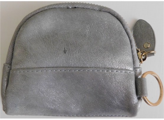 Small Gray Leather Zip Up Coin Purse