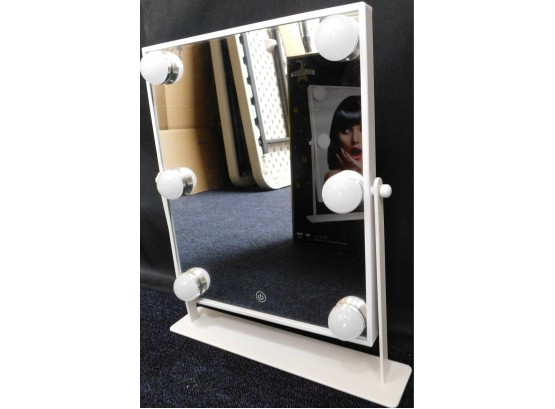Danielle Creations White Metal Battery Operated LED Mirror With Mirco Touch Dimmer