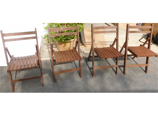 Lot Of 4 Brown Wooden Indoor/Outdoor Folding Chairs