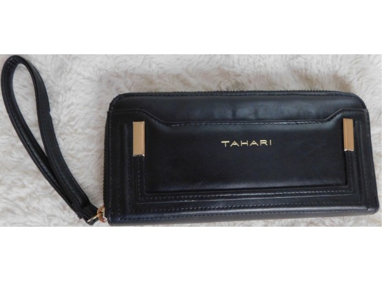 Stylish Tahari - Black Leather Wallet With Gold Accents