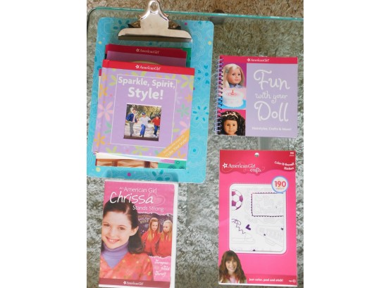 Lot With Floral Blue Clipboard And American Girl Books And DVD