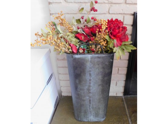 Assorted Faux Flowers In Metal Planter