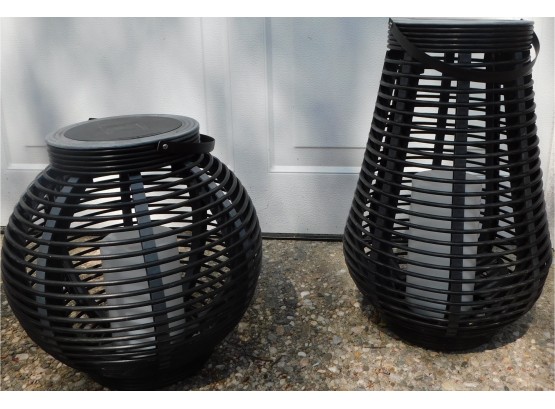 Pair Of 2 Black Battery Operated Lanterns