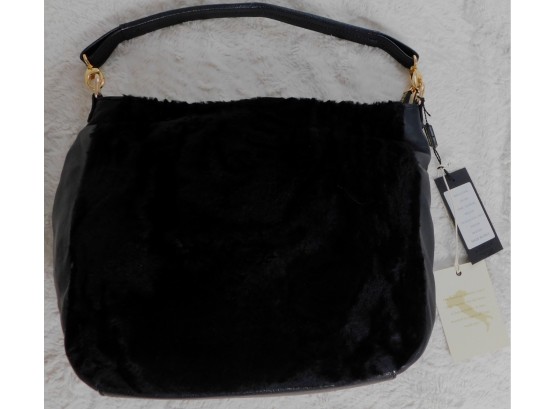 Lisa Conte Shearling Handmade Velvet And Leather Italian Handbag - Black