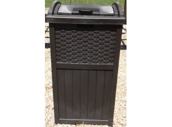 Suncast 33 Gallon Hideaway Can Resin Outdoor Trash With Lid Use In Backyard, Deck, Or Patio - Brown