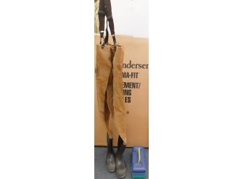 Pair Of Fisherman's Waders With Small Tackle Box
