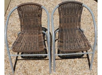 Pair Of Wicker Outdoor Deck Chairs With Metal Frame