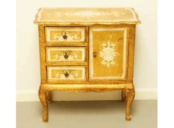 Beautiful Italian Hand Painted/gilded Table W/ Drawer And Cabinet - L24' X H27' X D13'