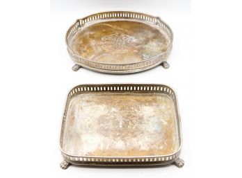 Lot Of 2 Silver Plated Footed Serving Trays