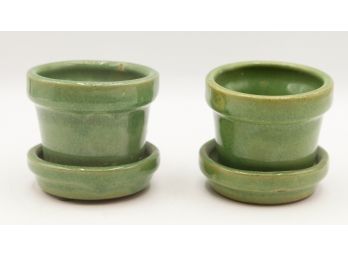 2 Charming Green Ceramic Flower Pots