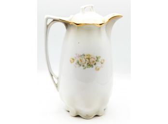 Antique Floral Hand Painted Porcelain Lidded  Pitcher - Made In Germany