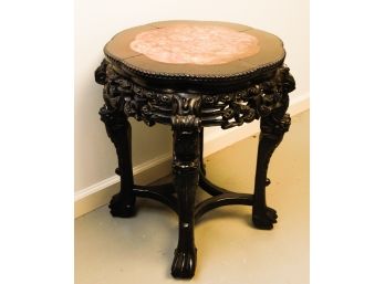 Stunning Chinese Mahogany Chinese Stool Marble Inlay Claw Feet Plant Stand