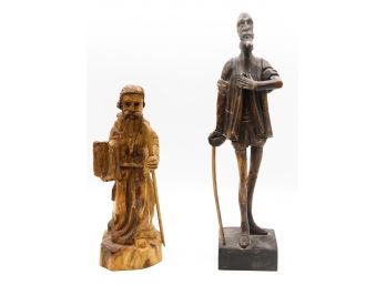 2 Wooden Figurines - Olive Wood Made In Israel - OURO Artesania No 580