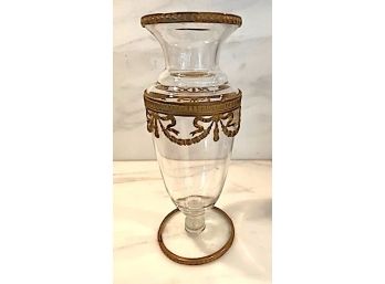 Vintage Ornate Brass & Glass Vase