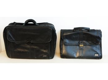 Lot Of 2 Briefcase Bags - Vtg Satchi Black Leather Crossbody Laptop Briefcase Shoulder Messenger Bag Italy -