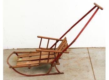 Vintage 1957 Americana Wood/metal Sled With Seat For Baby Lightning Guider - L12.5' X H29' X D46'