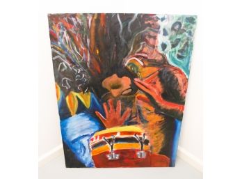 Colorful Man Playing Congo Drum - Original Painting On Canvas - L30' X H40'