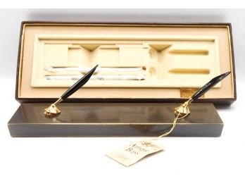 Lot Of Antique Brass Cross Pen Set - 10kt Gold Filled - Writing Instrument - Cross Desk Set In Original Case