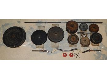 Assorted Lot Of Weight Plates And Bars