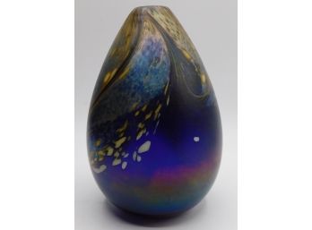 Studio Art Decorative Iridescent Glass Egg Shaped Incense Holder