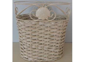 White Woven Seashell Waste Basket