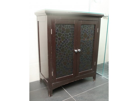 2 Door Storage Cabinet - Stained Glass Doors - Glass Top - L26' X H32.5' X D13'