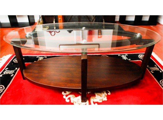 Oval Coffee Table With Beveled Glass Top  - L48' X H19' X W23'