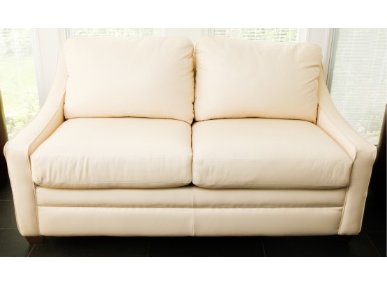 Cream Leather Love Seat Sofa Bed - L68' X H50' X D35'