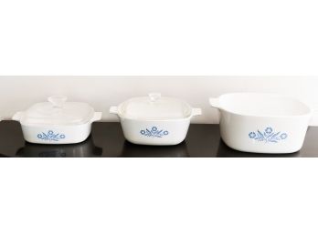 Rare - Lot Of 3 Vintage Corning Ware Casserole Dishes - 1 Missing Lid - Made In USA