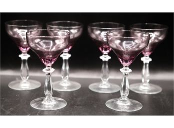 Lot Of 6 Cranberry Stemmed Cordial Glasses