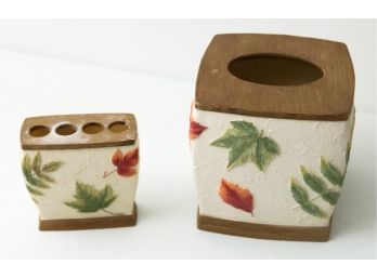Autumn Leaves Toothbrush Holder And Napkin Dispenser Set - Hand Painted
