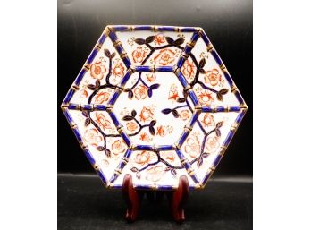 Beautiful Hand Painted Hexagon Plate - Oriental Floral Motif