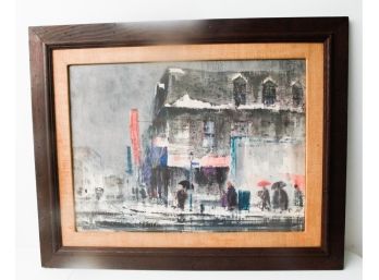 Beautiful Watercolor On Canvas - Framed Painting Of Rainy Day - Signed Ralph Avery L37' X H29.5'