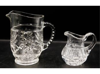 2 Vintage Cut Glass - Creamer & Water Pitcher