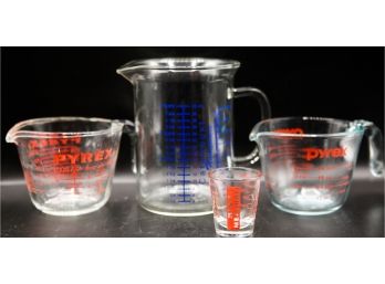 Lot Of 3 PYREX Measuring Cups - And 1 PYREX Measuring Shot Glass