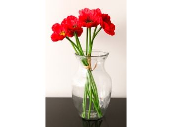 Faux Common Poppy Flowers In Glass Vase