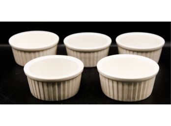 Lot Of 5 Porcelain Ramekins, Serving Bowls For Souffle, Creme Brulee, Classic Style Ramekins For Baking