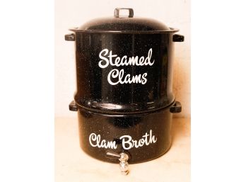 Vintage Enamel Steamers Pot & Clam Broth W/ Spout L14' X H17'